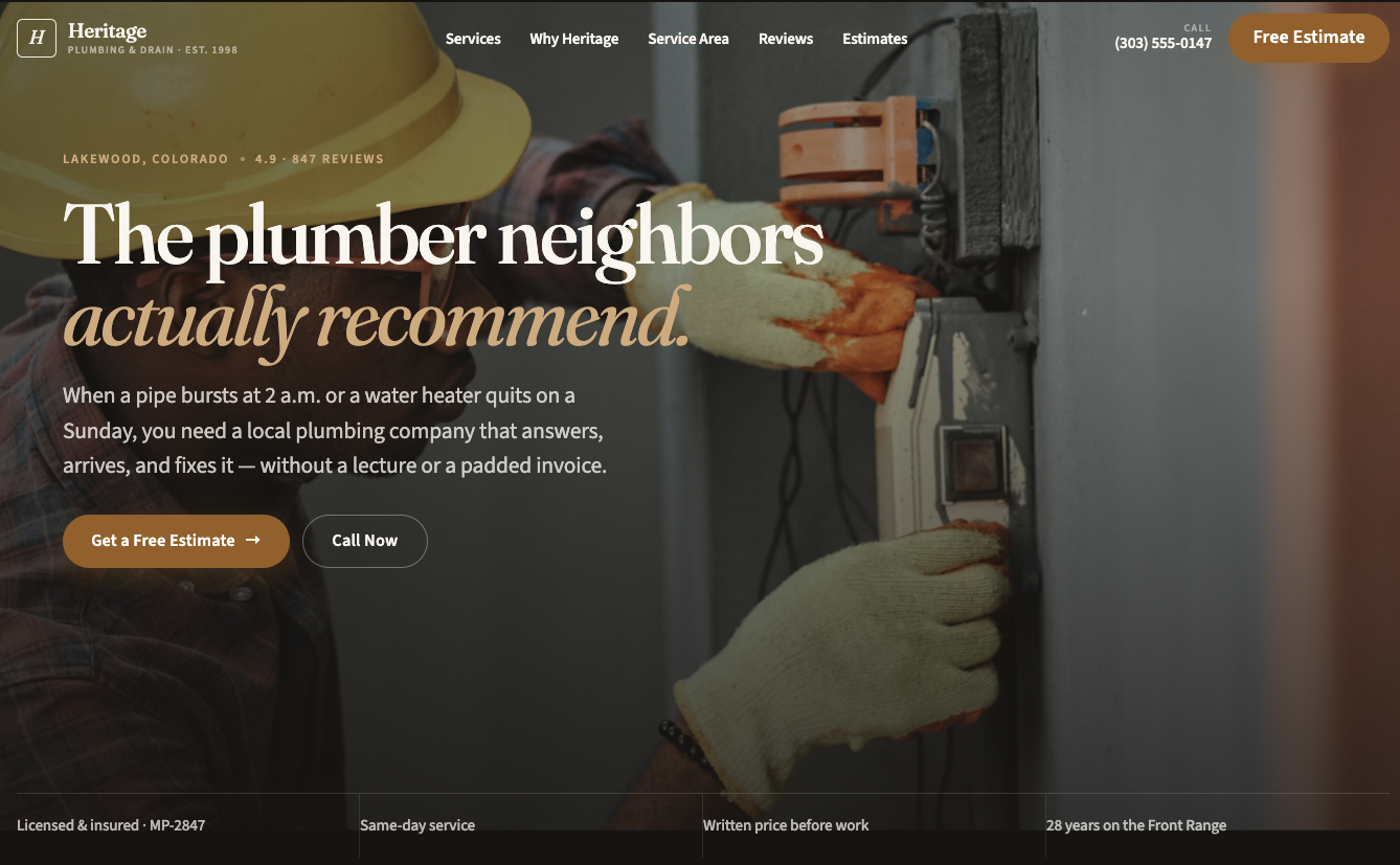 Plumber — Concept 2 sample website preview